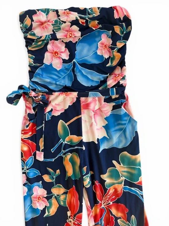 Veronica M Floral Strapless Wide-Leg Jumpsuit - Navy, Blue, Pink, Red - Picture 4 of 7